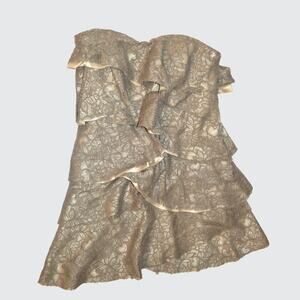 Haute Hippie Size 2 women's lace strapless tiered mini dress silk